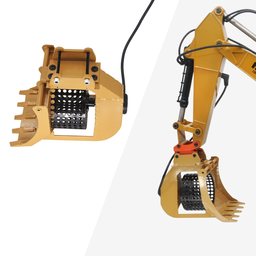 Model Kit Excavator - RC 金属ロータリースクリーニングバケット電気ドラム付き HUINA 1580 1550 1592