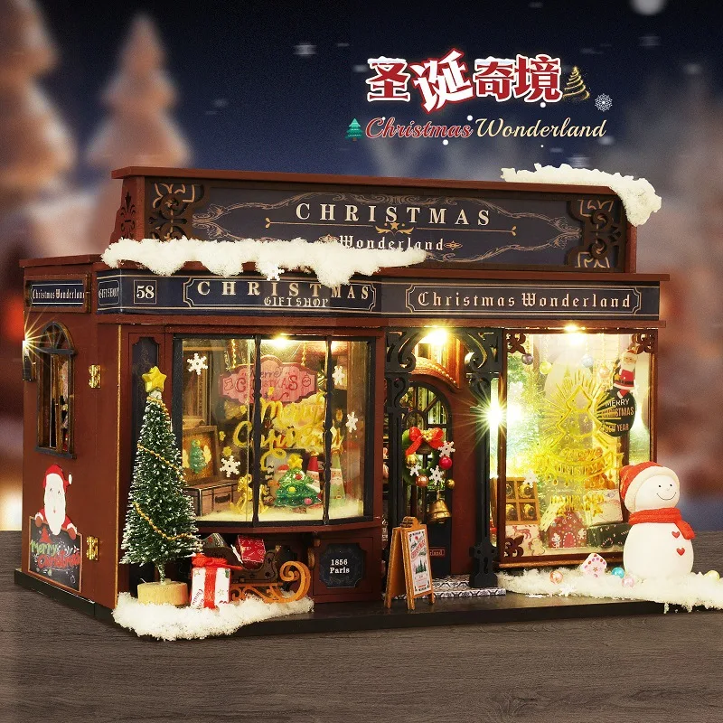 Model Kit Wood - DIYリトルハウス クリスマスワンダーランド おもちゃモデル 手作り組み立て DIYリトルハウス DIYブックエンド