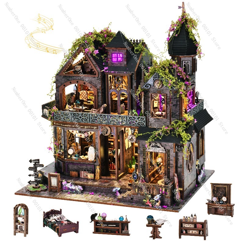 Model Kit Wood - 木製ミニチュアハウス 組み立てブロックモデルキット DIY 3Dパズル 手作りクラフト ホームデコレーションギフト