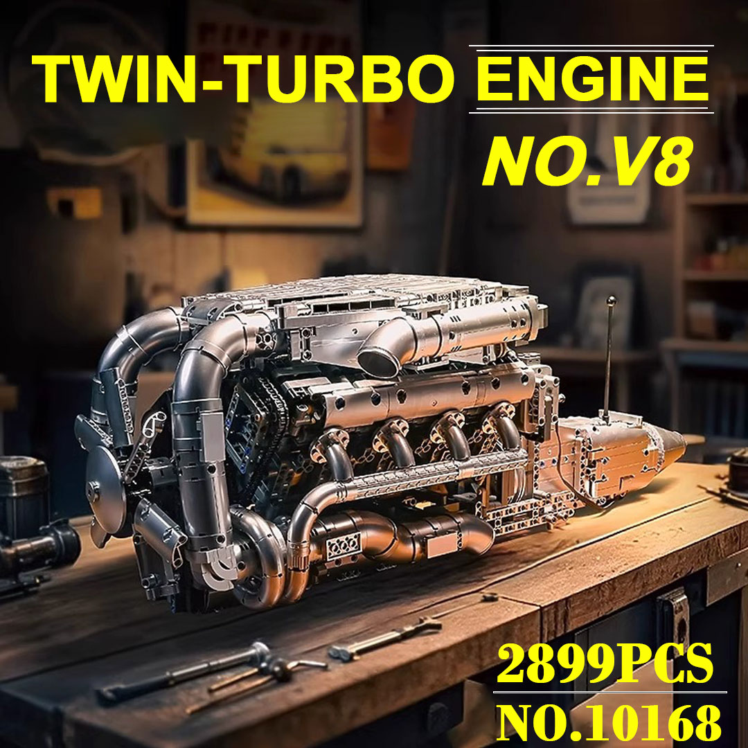 Model Kit V8 Engine - Mould King 10168 V8ツインターボエンジンキット 2899ピース MOCスーパーカーモデル、動作するピストンターボ付き、大人向け車愛好家向け